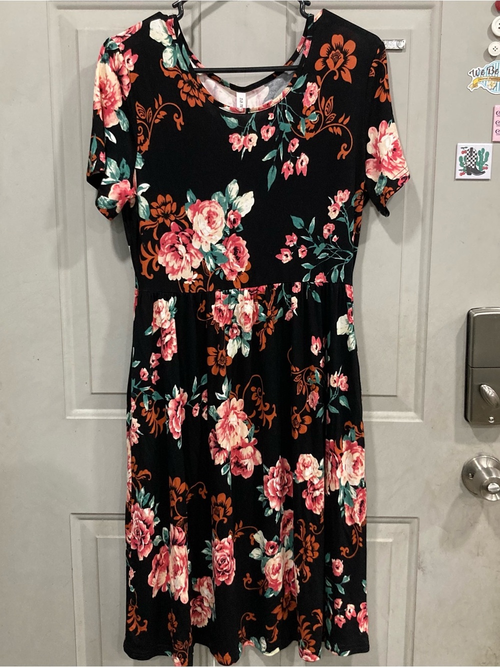 Black Floral Fit & Flare Dress with Rose flower Print